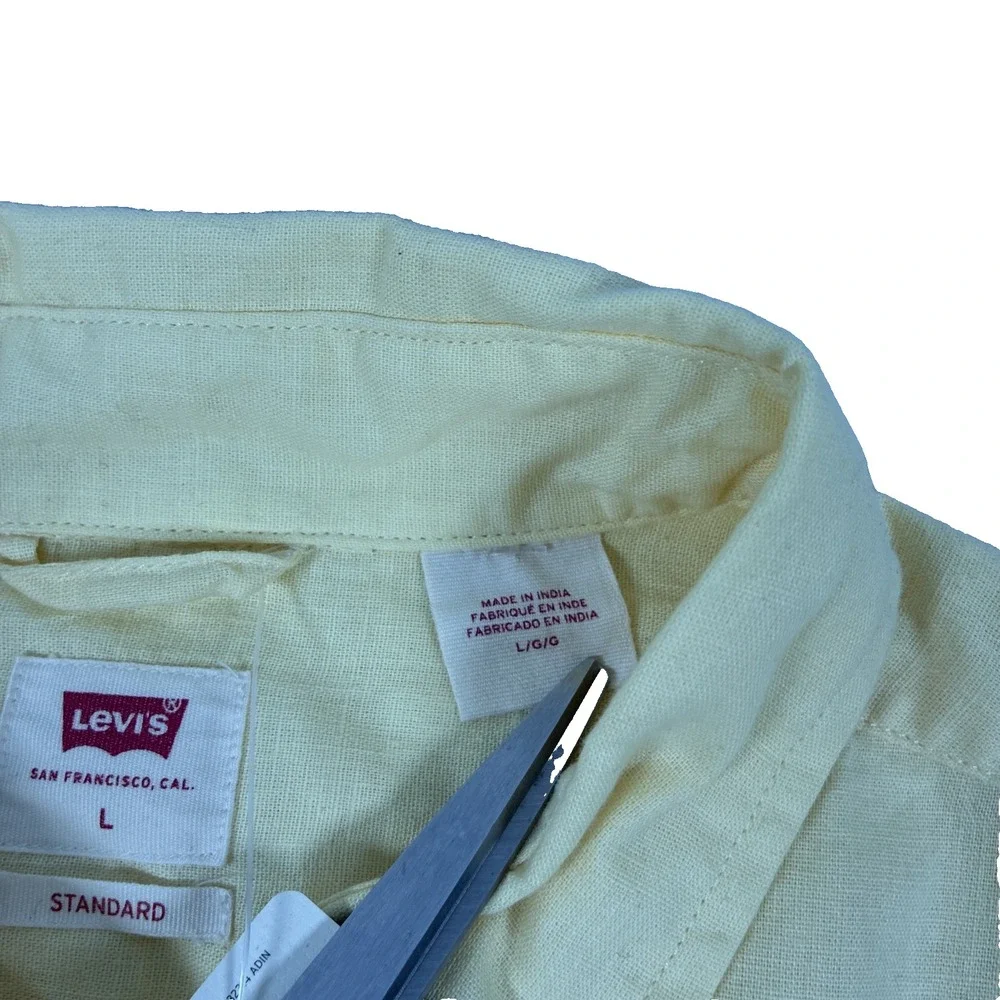 New Mens Levi's One Pocket Button Up Linen Blend Shirt Size Large Yellow NWT